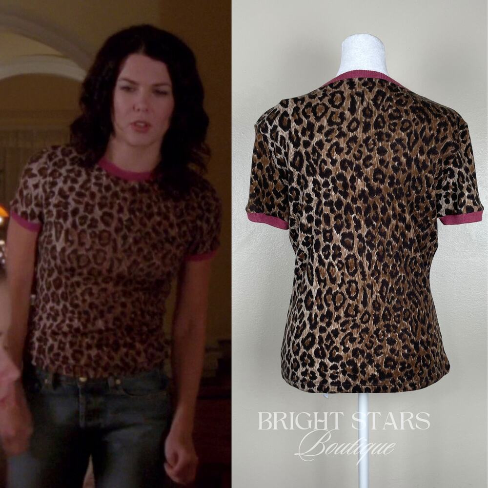 Extremely Rare Leopard Print Designer Top ASO Lorelai Gilmore Girls Brown Pink - Picture 2 of 15